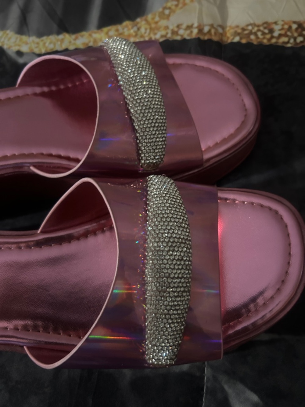 RouGe Pink Holographic Slide Sandals with Crystal Accent - Picture 5 of 5